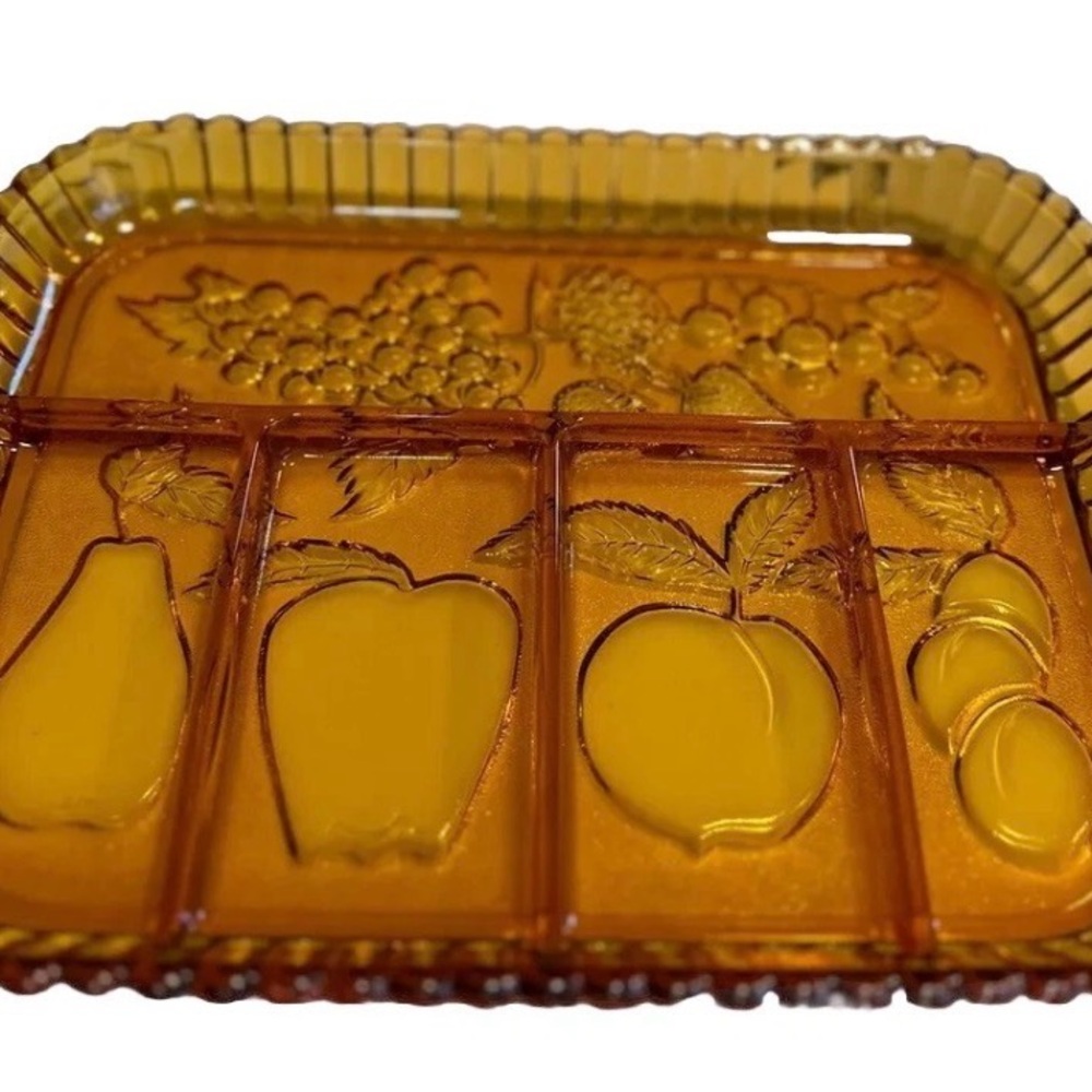Vintage Indiana Glass Amber Glass Divided Serving Tray